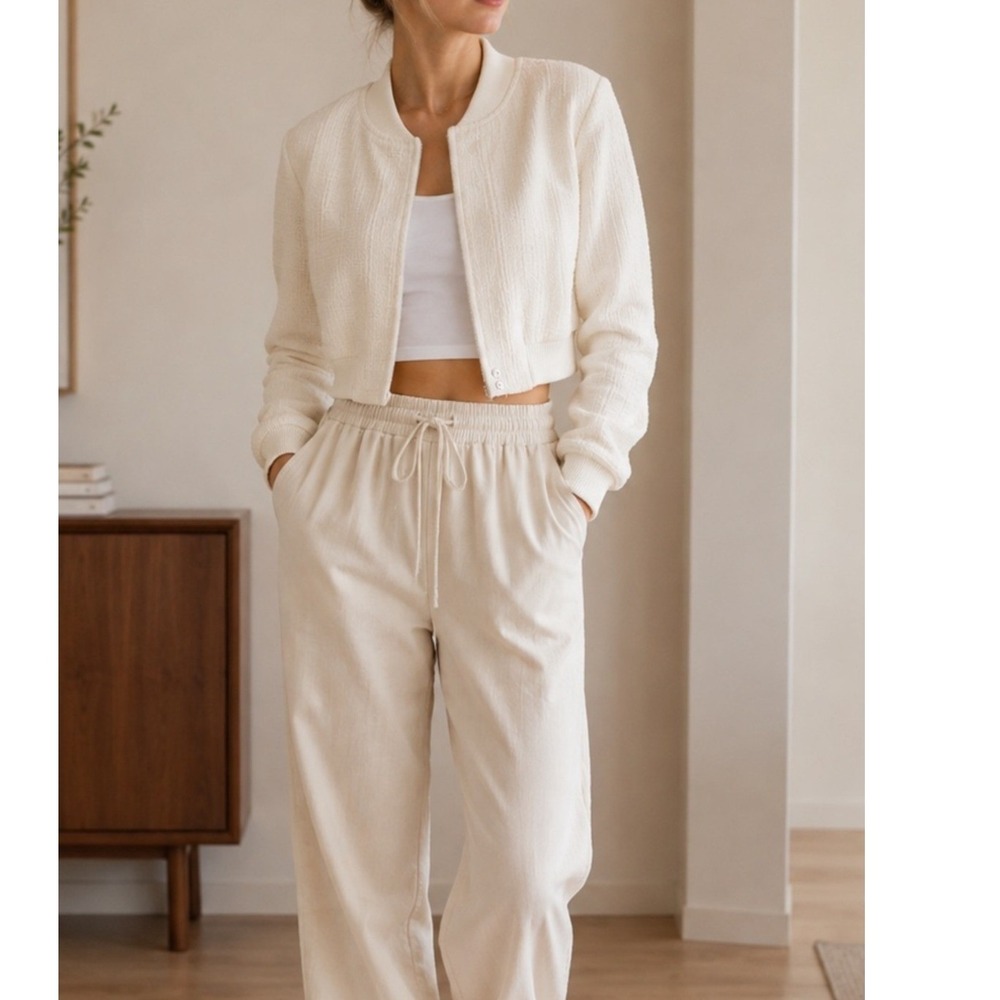 Jason Wu Bomber Jacket Womens XS Cream Textured Quiet Luxury Cropped Parisian